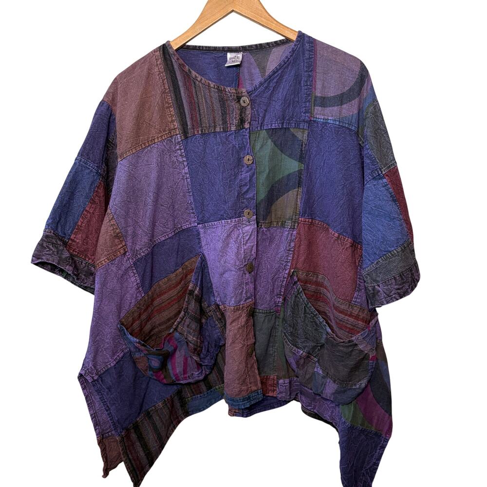 Unbranded Tunic Purple Artsy Patchwork Boho Hippie Asymmetrical Grunge Indie M